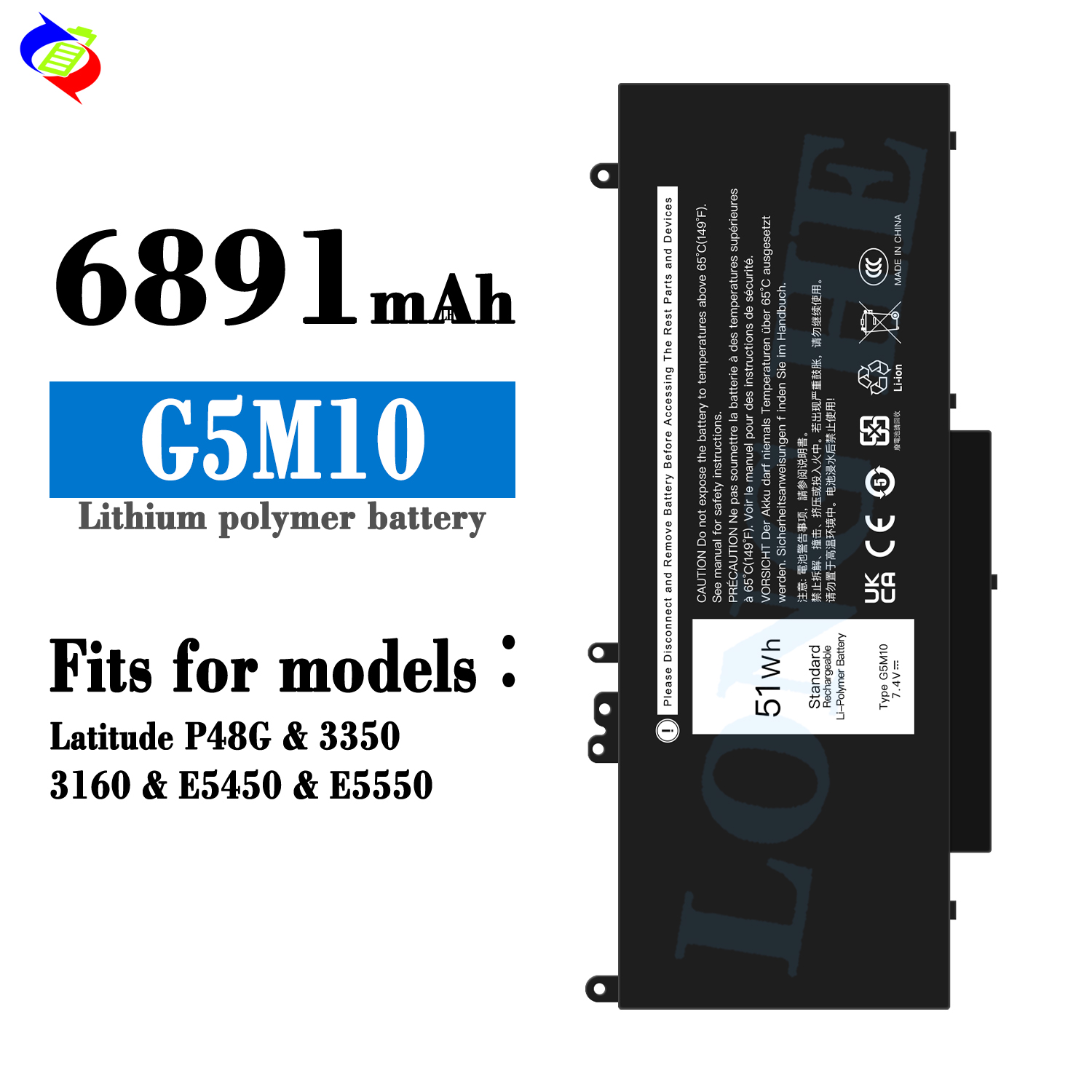 Factory Wholesale G5M10 Laptop Battery for Dell Latitude P48G 3350 3160 ...
